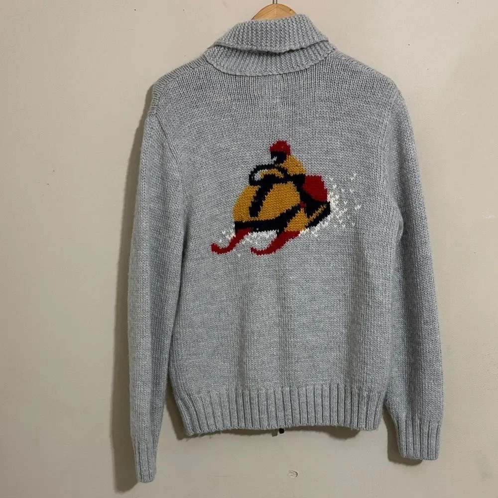 Gap x Michael Bastian Jet Ski Graphic Gray Wool Blend Zip-Up Cardigan size L